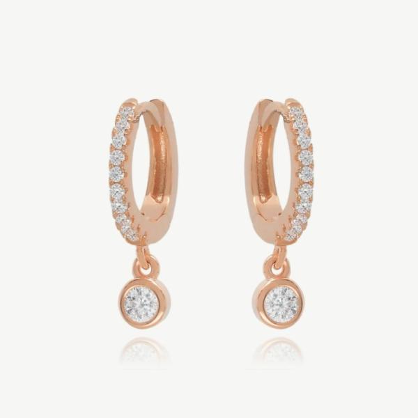 18K plaqué en or S925 argent Mini Huggies Single Bezel Hoops pierre Boucles d'oreilles pour femmes