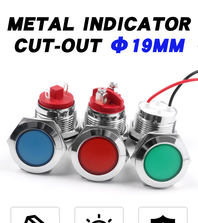 19mm Waterproof LED Signal Lamp Indicator Lights 12V 24V 110V 220V Industrial Source Metal Construction