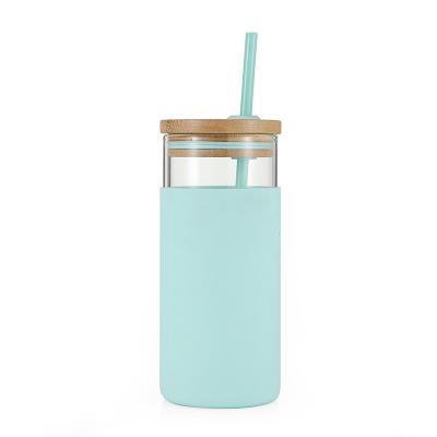 20oz Borosilicate Tumbler Glass Water Bottle With Straw Silicone Sleeve
