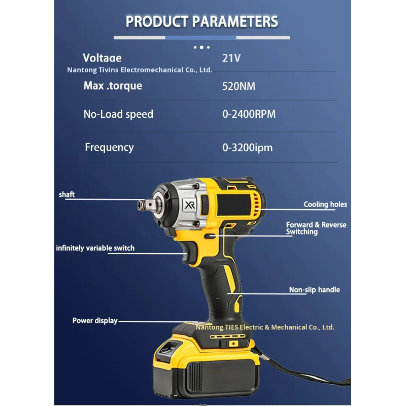 Brushless Electric Impact Wrench High Torque Screwdriver 21V Lithium Battery for Car Carriers and Woodworking