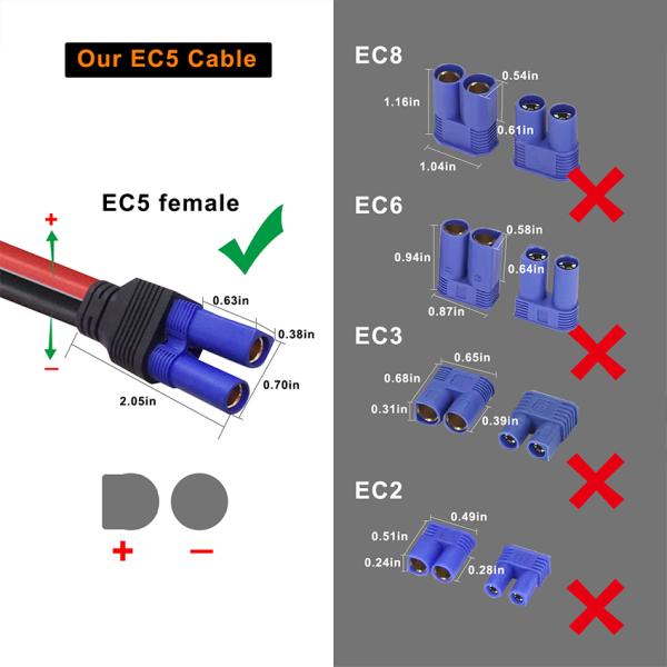 Câble d'alimentation avec connecteur CC rectangulaire EC5 vers 2P pour batterie LiFePO4, onduleur, générateur solaire, systèmes CC portables