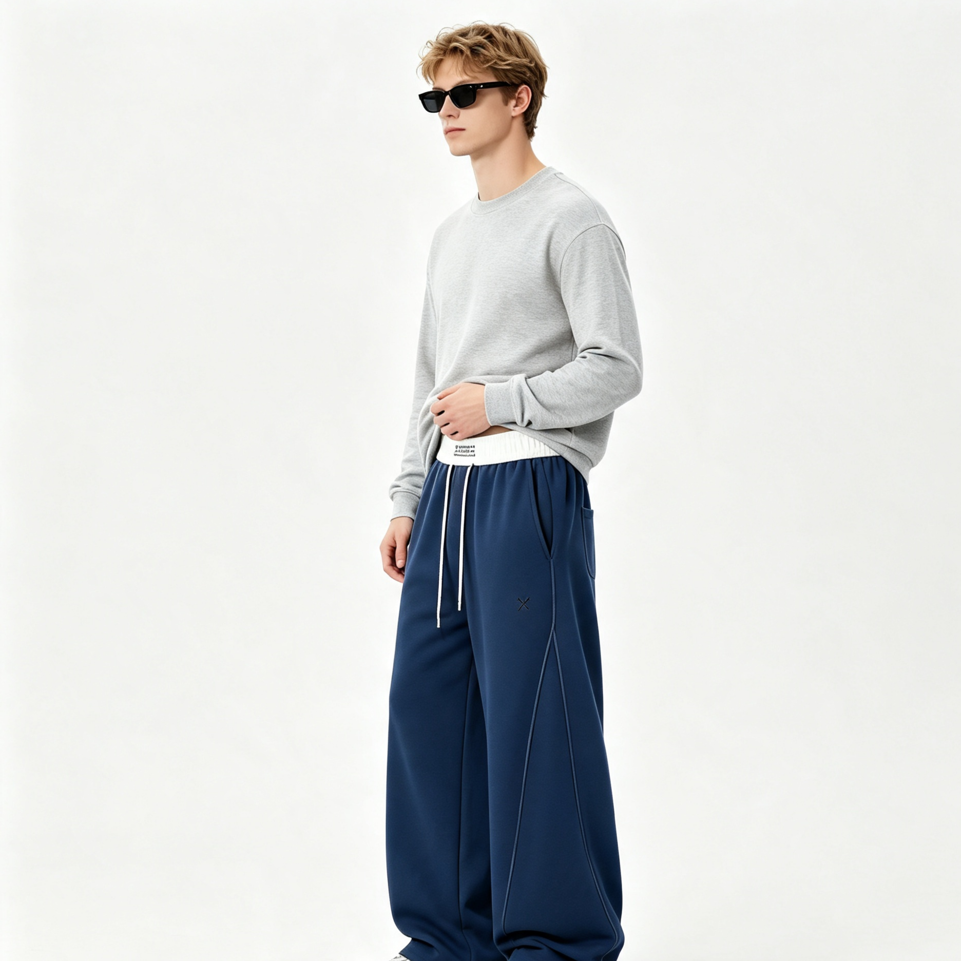Solid Color Denim Jeans Drawstring Mid Rise Wide Leg Pants Casual