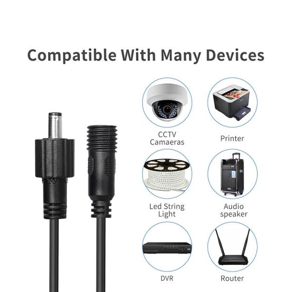 Waterproof Male to Female DC Jack 5.5x2.1mm 5.5x2.5mm 3.5x1.35mm Power Extension Cable for LED Light