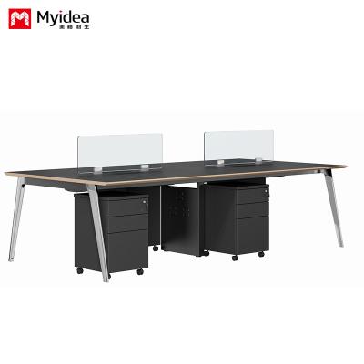 Modern Four-Person Office Desk customization Moduler Wooden Table Top With Plated Aluminum Alloy Legs for Office Contemporary Design