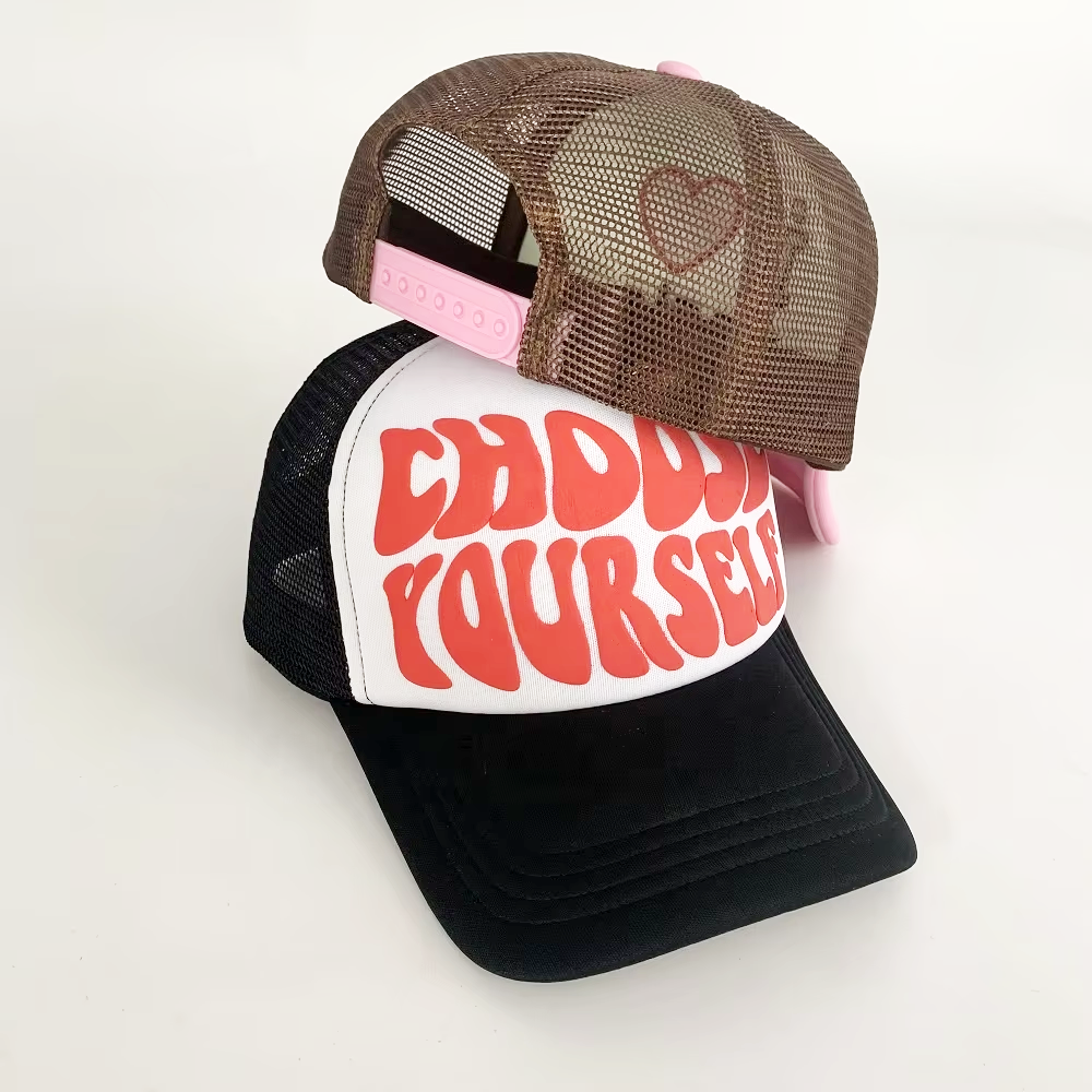 3D Embroidery Mesh Trucker Hats Puff Printed 58-60CM Adjustable for Unisex
