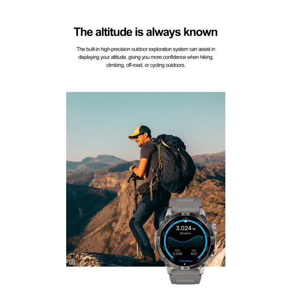2024 HK08 AMOLED Smart Watch with GPS, Compass, Altimeter for Men