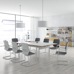 Customizable Snow White Conference Table with High Durability and White Steel