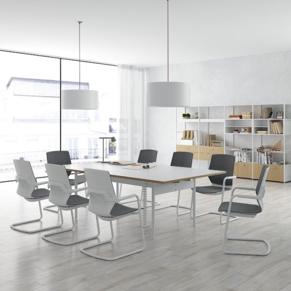 Customizable Snow White Conference Table with High Durability and White Steel