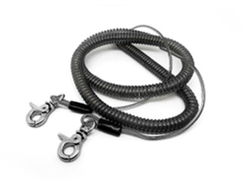 Thumb hooks attachment stretchy coil safety tool cable w/transparent black