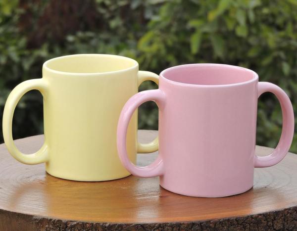 16 Ounce Set Of 2 Double Handle Ceramic Drinking Mug Dishwasher SAFE