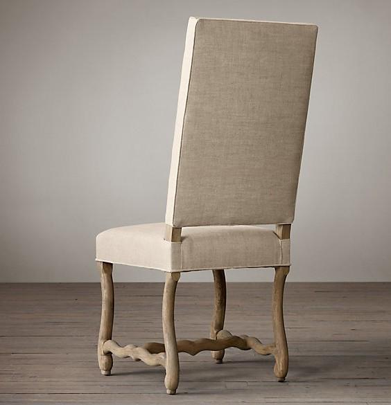 High back clear linen chair french style resturant furniture chair wood carved design with foot stool