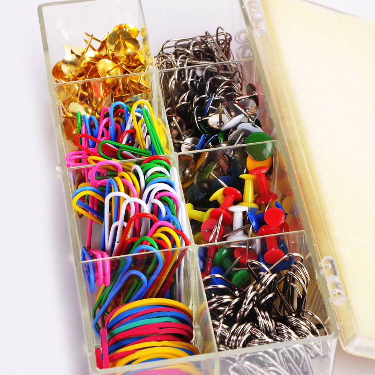 Hot Supplies Selling Paper Clip Drawing Pin Pushpin Rubber Bands Office Stationery Items Set