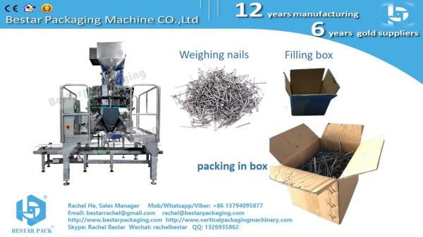 Automatic solution for hardware nails packing in box, Bestar weighing filling machine