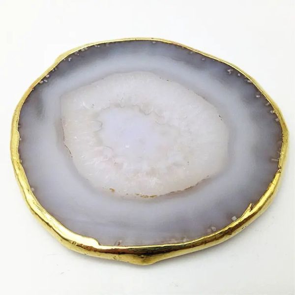 Regional Feature Agate Coaster Gray Slices Polished Crystal Natural Gemstone Flower Pot Engraving Folk Art Carved