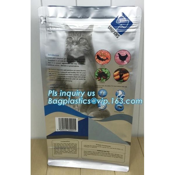 slider zipper flat bottom pet food bag , 5kg large quad seal pouch , plastic dog food packaging, slider Zip lockk big pet