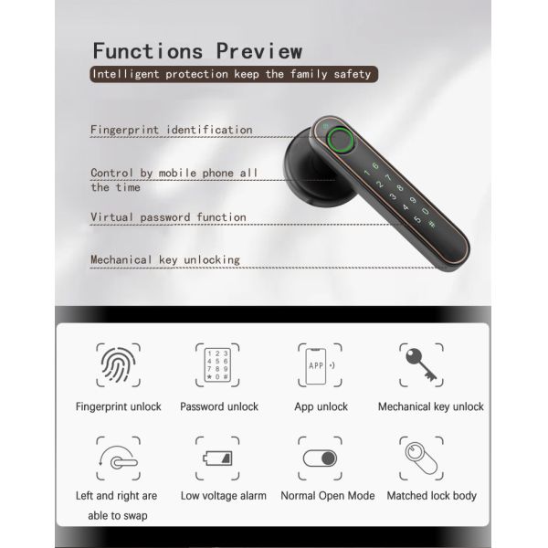 Keyless электронный умный замок с ключом ПРИЛОЖЕНИЯ клавиатуры Fingeprint механическим