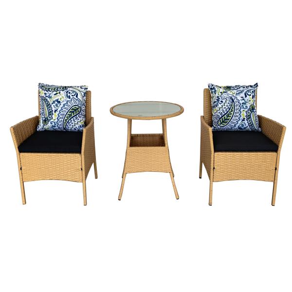 Wholesale 3 Piece Set with Cushions Poly Rattan Fresco Dining or Lounging in the Garden Small Size Table and Chairs