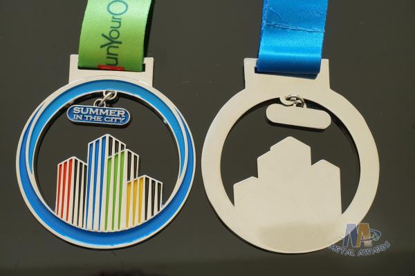 Die Casting Metal Award Medals ,  Virture Races Finish Soft Enamel Silver Medallion Medals With Ribbon