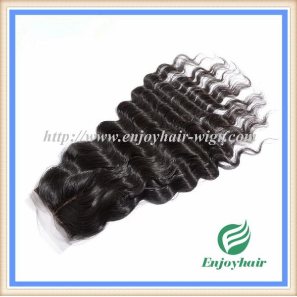 Silk top closure4''x4'' brazilian virgin hair natural color deep wave 10''-24''middle part