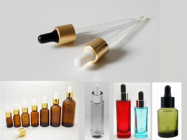 CL-D430 bulb glass dropper with metal aluminum collar cap sleeve, cosmetic dropper pipette