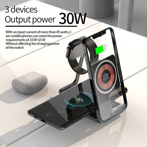 4 In 1 Aluminum Body Foldable Magnetic Wireless Charger Stand 15W Fast Charging