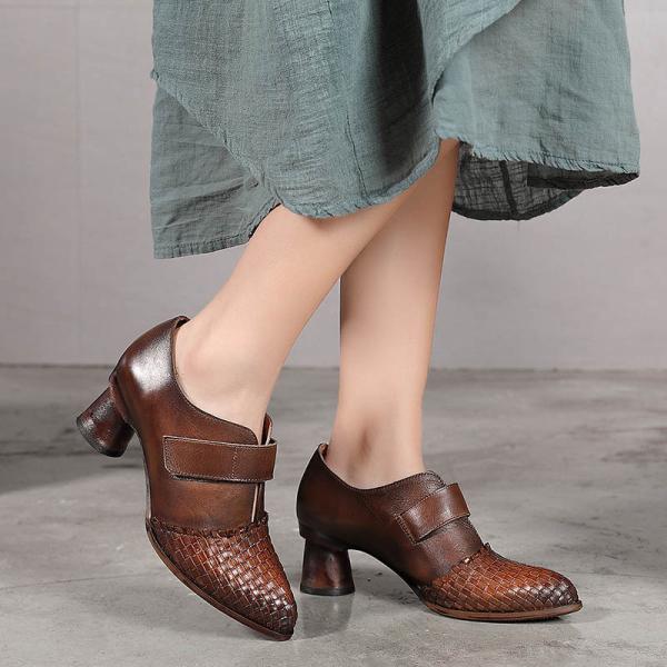 S162 Factory autumn and winter new pointed toe woven leather handmade women's shoes fashion all-match Sen style literary