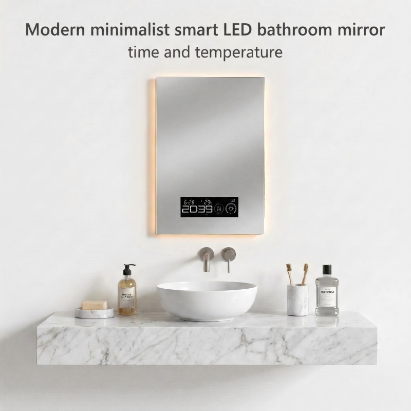 Kingstin Smart LED Bathroom Mirror Frameless Wall Mounted Backlit Dimmable Anti-Fog Digital Display