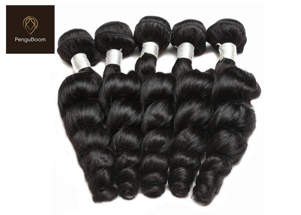 Double wefted 10a Reinforced Real Human Hair Bundles Loose Wave Black Color