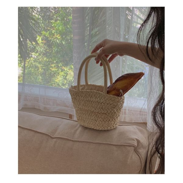 Handled Style Fashion Women's Large Capacity Beach Straw Handbag Woven Knitted Crochet Tote Polyester
