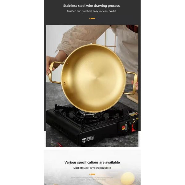 High Quality Silver Stainless Steel Cooker Flat Bottom Cooking Fry Pot Mini Seafood Pot Paella Pans