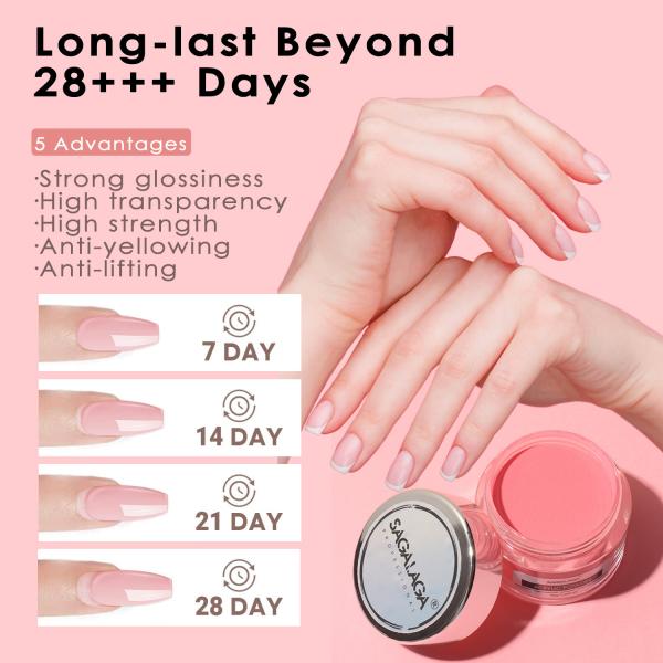 Beauty Nail 3D French Manicure SAGALAGA Clear Acrylic Powder for Acrylic Nail Extension in Transparent Formula