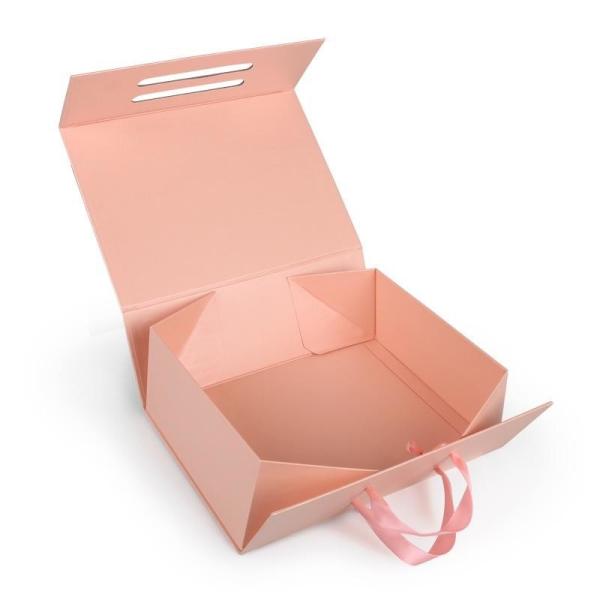 Luxury Customize Logo Printed Magnetic Gift Box With Ribbon Handle Folding Apparel Gift Box with Ribbon
