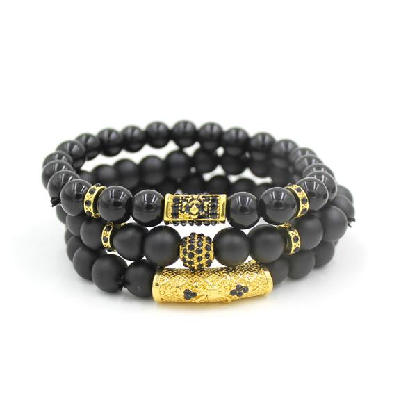 Fashion 3pcs Black Beaded Bracelet for Women Men Jewelry Gift