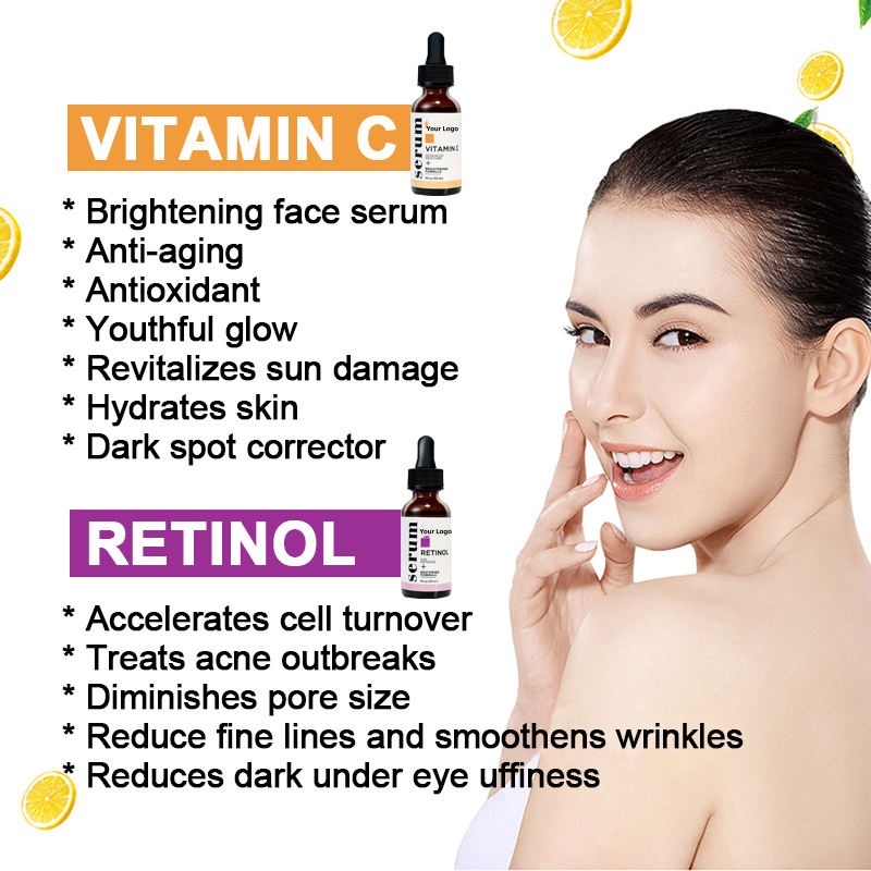 OEM ODM Private Label Organic Facial Skincare Retinol Anti-Aging Anti-Wrinkle Vitamin C Brightening Facial Serum Skincare Serum