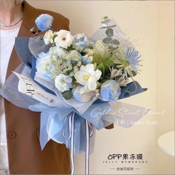 Colored OPP jelly film, gift flower packaging paper, flower wrapping paper, bouquet, waterproof cellophane, factory wholesale in stock