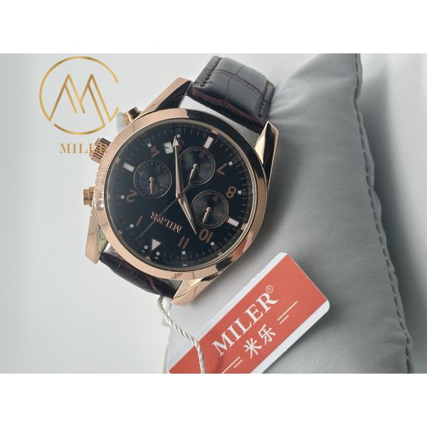 ML 666 Custom Logo Gift Watches Round Dial Black Leather Quartz Wristwatch