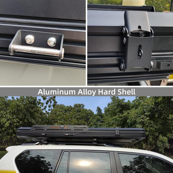 320G Polyester Cotton Triangle Rooftop Tent Aluminium Black Grey Color