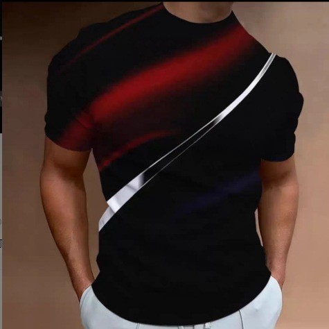Casual Men's Running T-Shirt 3D Digital Printed Quick Dry Soft Polos Collar Fitted Style Short Sleeves Knitted Fabric Oversized