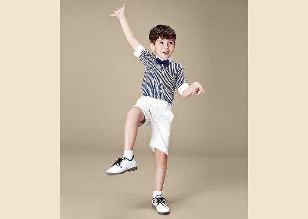 Striped Short Sleeve Bow Tie Kids' Clothes British Student Baby Shirt Shorts Set