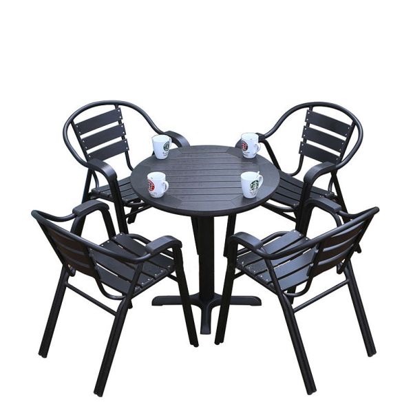 Modern Outdoor Furniture Plastic Wood Dining Set Coffee Table Set for Cafe or Bistro