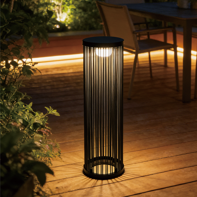 Lighting solar rattan floor lamp, 17-yr handwoven, waterproof, easy install.