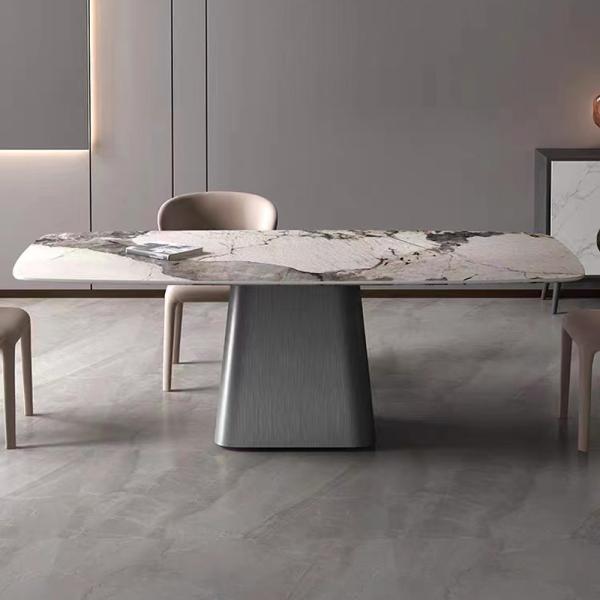 Elegant Rectangular Stainless Steel Marble Dining Table 750mm Height