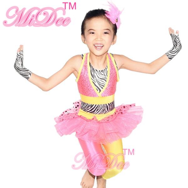 Kids Dance Clothes Polka Dots Tutu Pants Sequin Dance Dress With Zebra Leotard Under