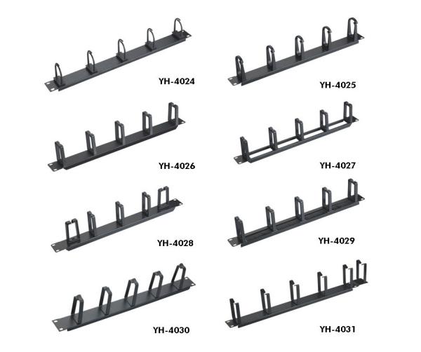 Horizontal 1U 10 Inch Rackmount Cable Management Panel Black Color With 5 D Rings YH4025