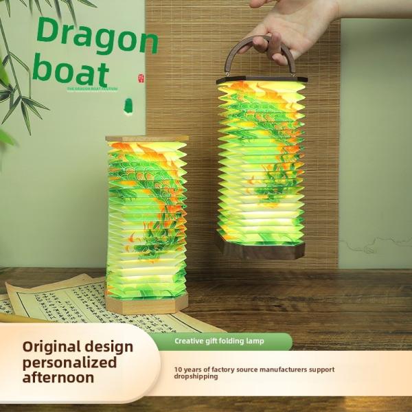 3500K Desk Origami Crinkle Paper Square Floor Lamp Rotating Dragon Boat Printing