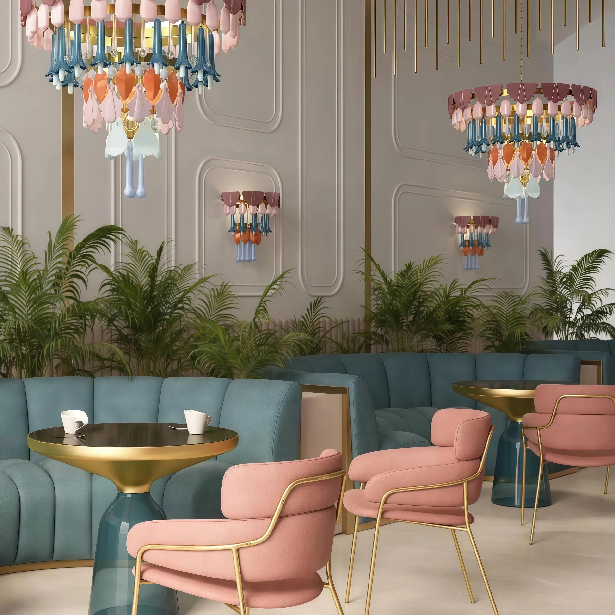 JYLIGHTING Luxury Tiered Multi‑Colored Ceramic Chandelier, Art‑Style Round Hanging Ceiling Lamp for Hospitality and Residential Interior Projects