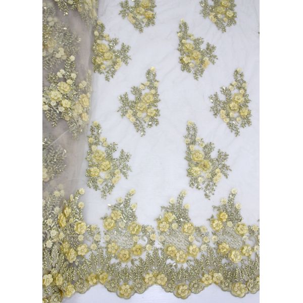 3D Floral Beaded Embroidered Lace Fabric For Evening Dresses 120 CM Width