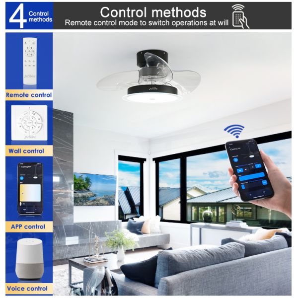 30 polegadas LED iluminação ventilador de teto 3 ABS claras lâminas Vento suave e APP Switch estilo 2-