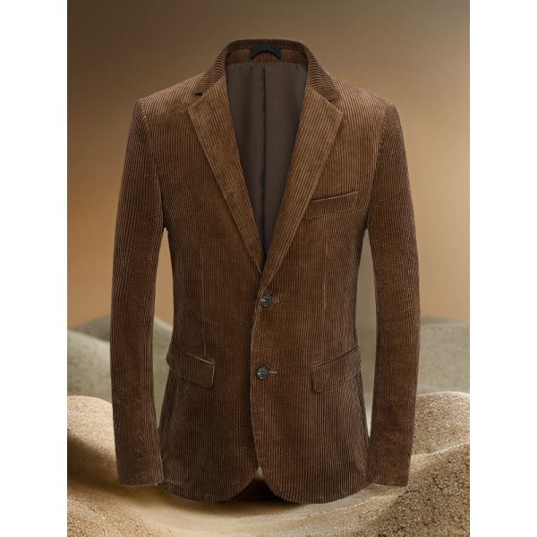 end Corduroy Casual Suit Jacket for Men Single Breasted Closure and Vintage Cotton