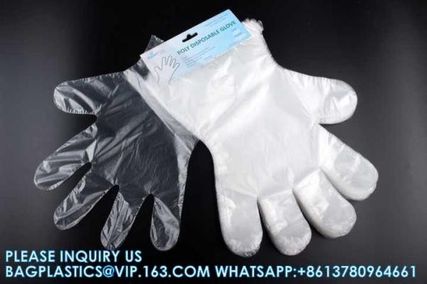 Custom Packaged Food Grade Premium Disposable Blue Poly Disposable Gloves With Hang Tabs Food Prep Plastic Glove